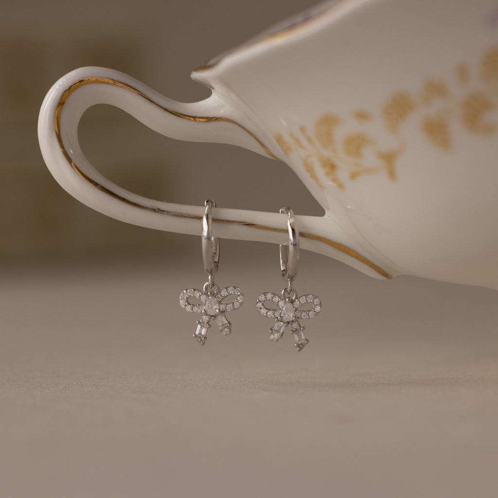 Pave Bow Charm Hoops