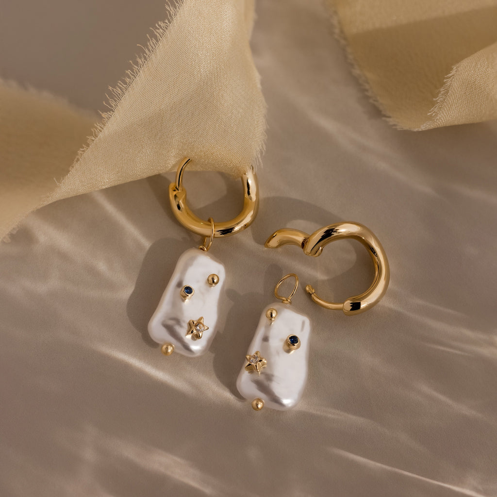 Starry Baroque Pearl Charm Hoops