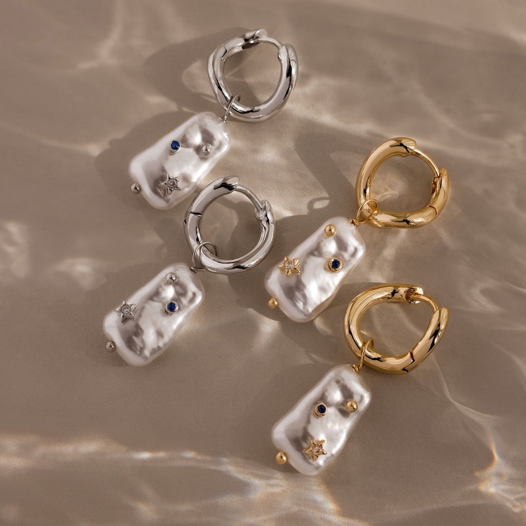 Starry Baroque Pearl Charm Hoops