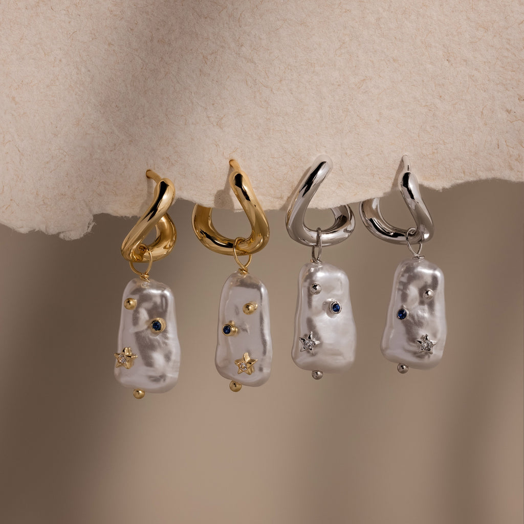 Starry Baroque Pearl Charm Hoops