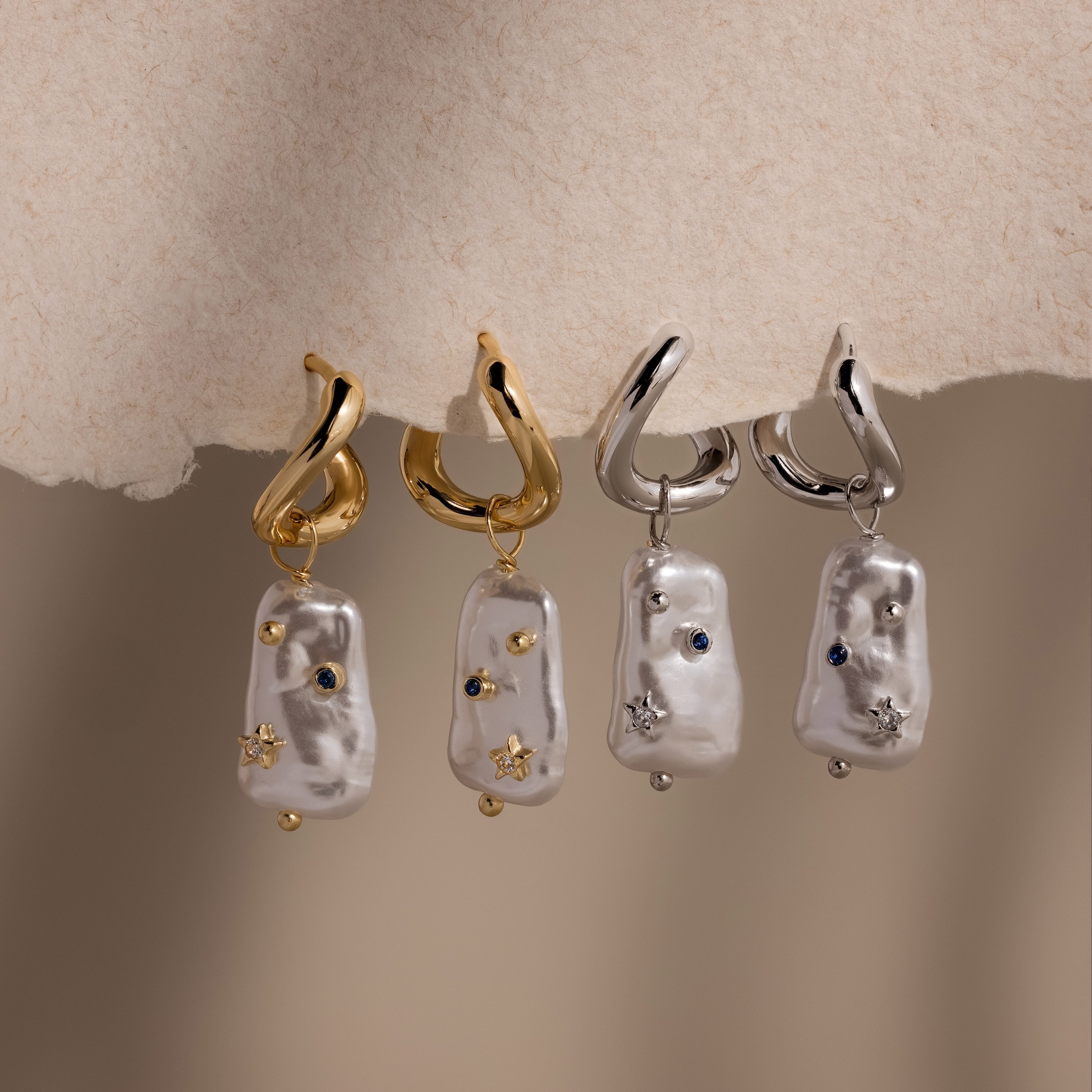 Starry Baroque Pearl Charm Hoops