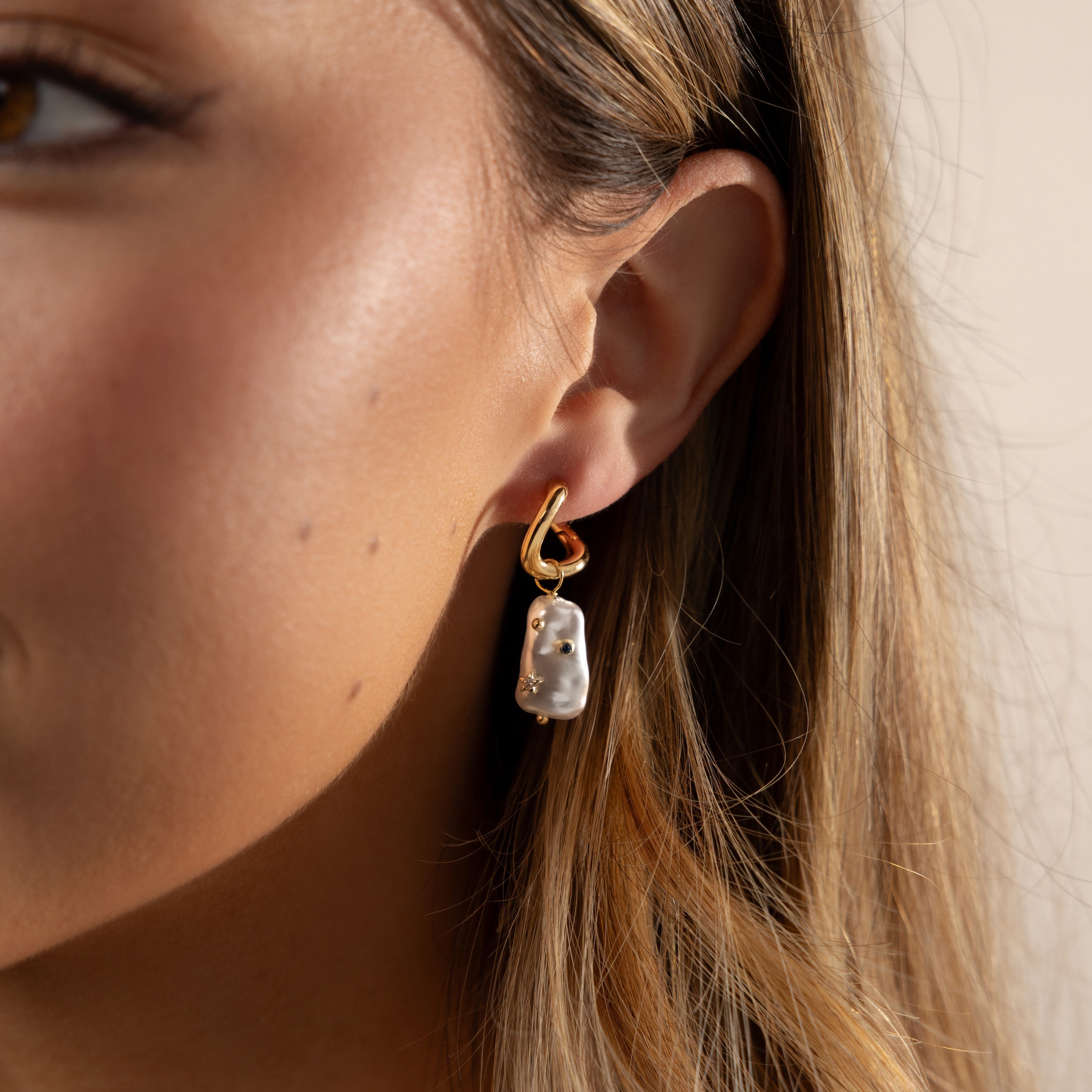 Starry Baroque Pearl Charm Hoops