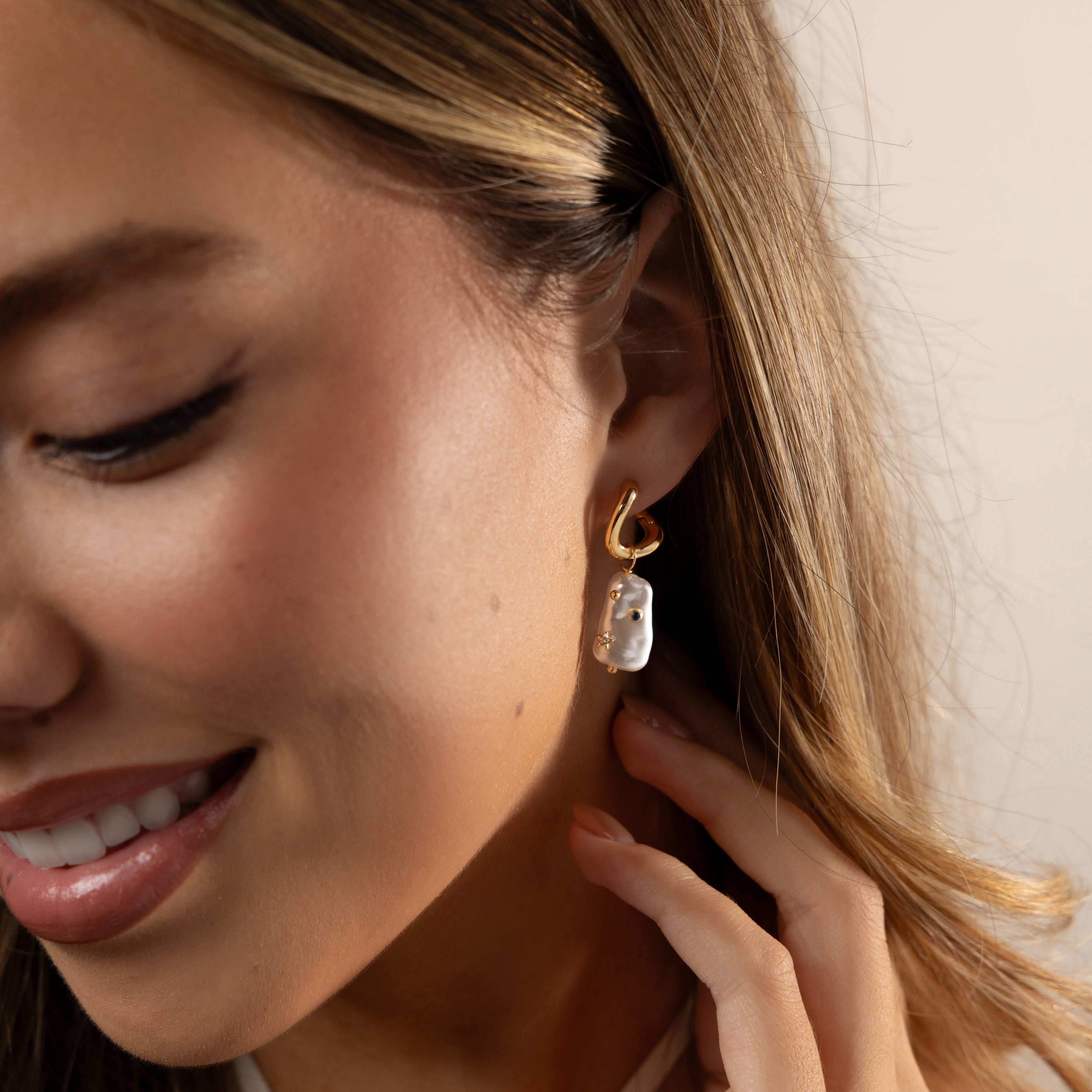 Starry Baroque Pearl Charm Hoops