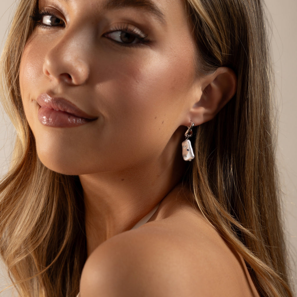 Starry Baroque Pearl Charm Hoops
