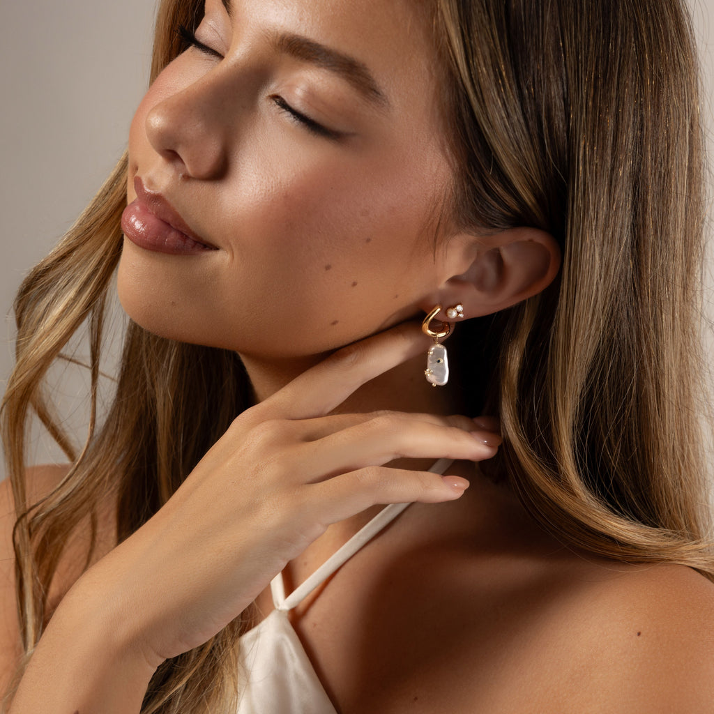 Starry Baroque Pearl Charm Hoops